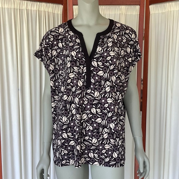 Anne Klein Sleeveless Top Abstract Floral Print Blouse V-Neck Brown Size 2X - Picture 1 of 7